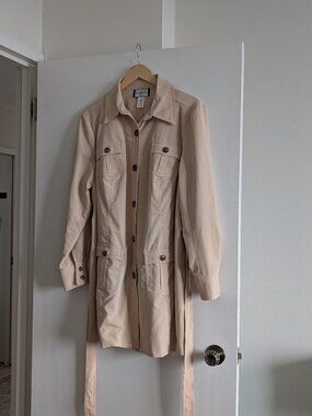 Vintage Mary Mcfadden beige safari trench jacket. 16W